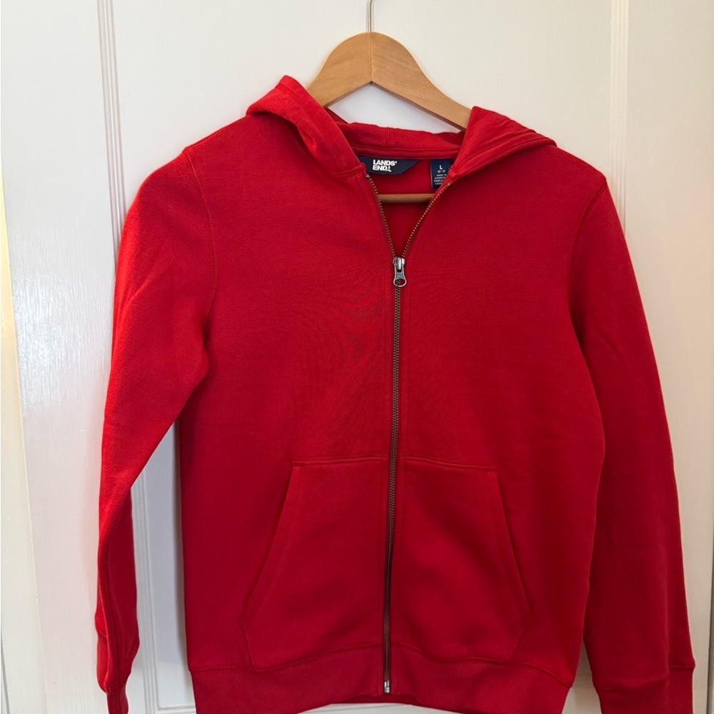 Lands' End Red Zip Hoodie Youth L - Like New!